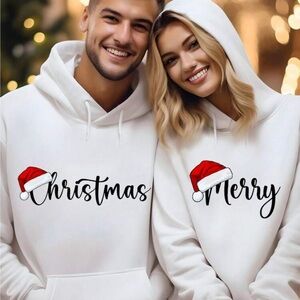 Gildan White Hoodie with Red Santa Hat Design